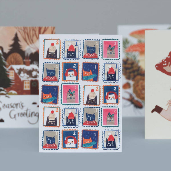 Cat Stamp Collection Greeting Card - DIGS