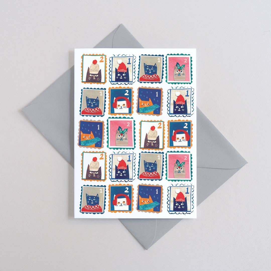 Cat Stamp Collection Greeting Card - DIGS