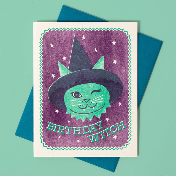 Cat Witch Birthday Card - DIGS