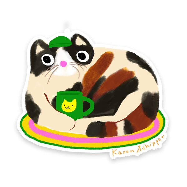 Cat with Coffee Sticker - DIGS