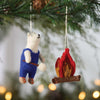 Cozy Bear & Campfire Ornament Set