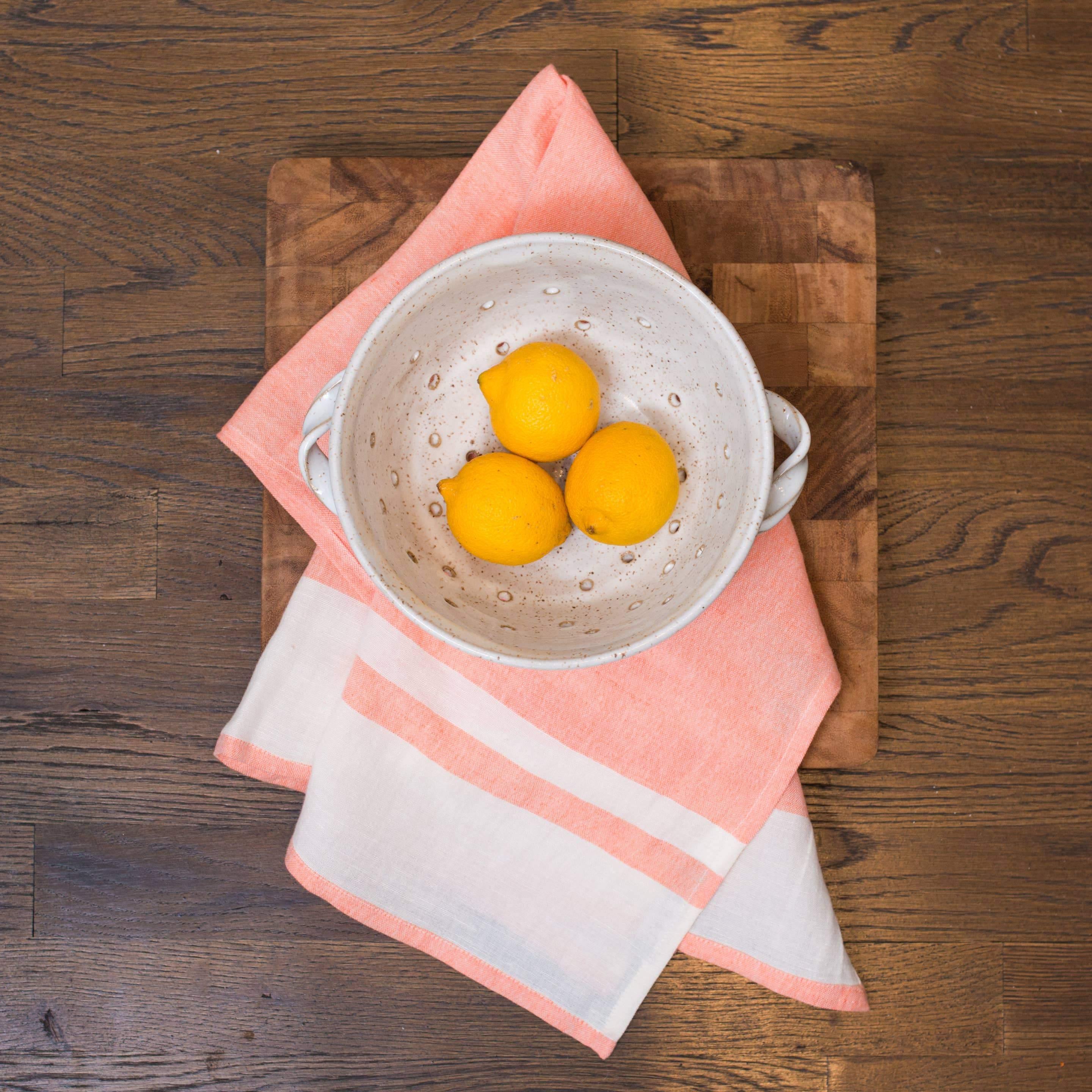 Chambray Coral Stripe Linen - Cotton Tea Towel - DIGS