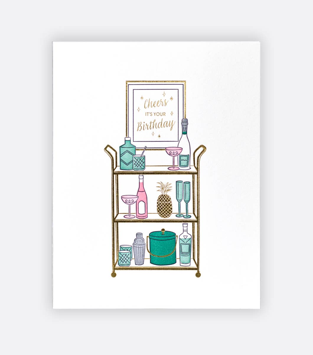 Cheers Bar Cart Birthday Card - DIGS