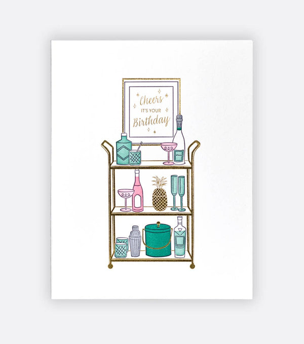 Cheers Bar Cart Birthday Card - DIGS