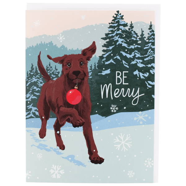 Chocolate Lab In Snow Christmas Card - DIGS