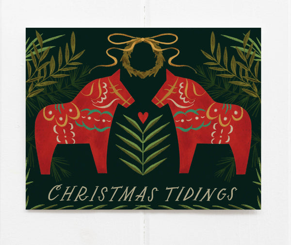 Christmas Tidings Dala Horses Card - DIGS