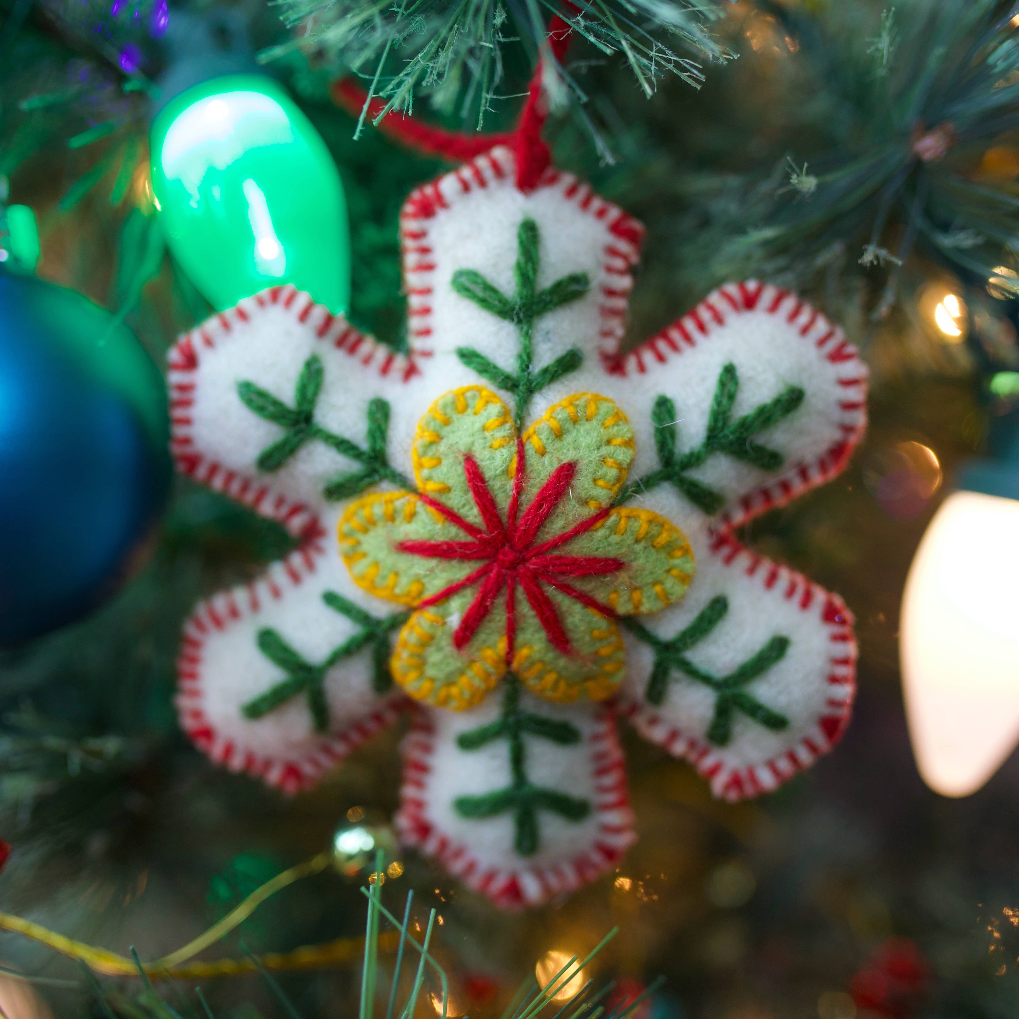 Classic Snowflake Embroidered Wool Ornament - DIGS