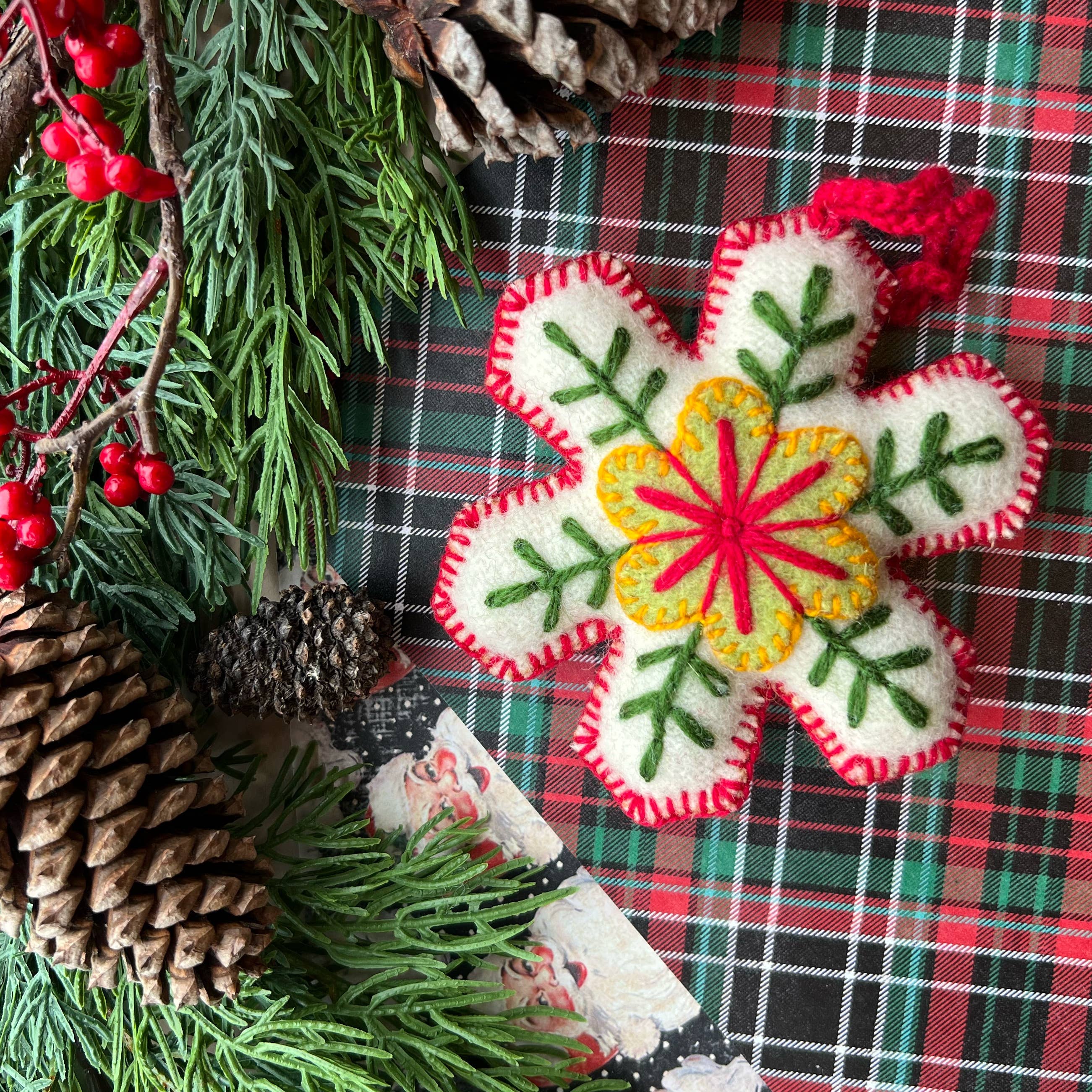 Classic Snowflake Embroidered Wool Ornament - DIGS