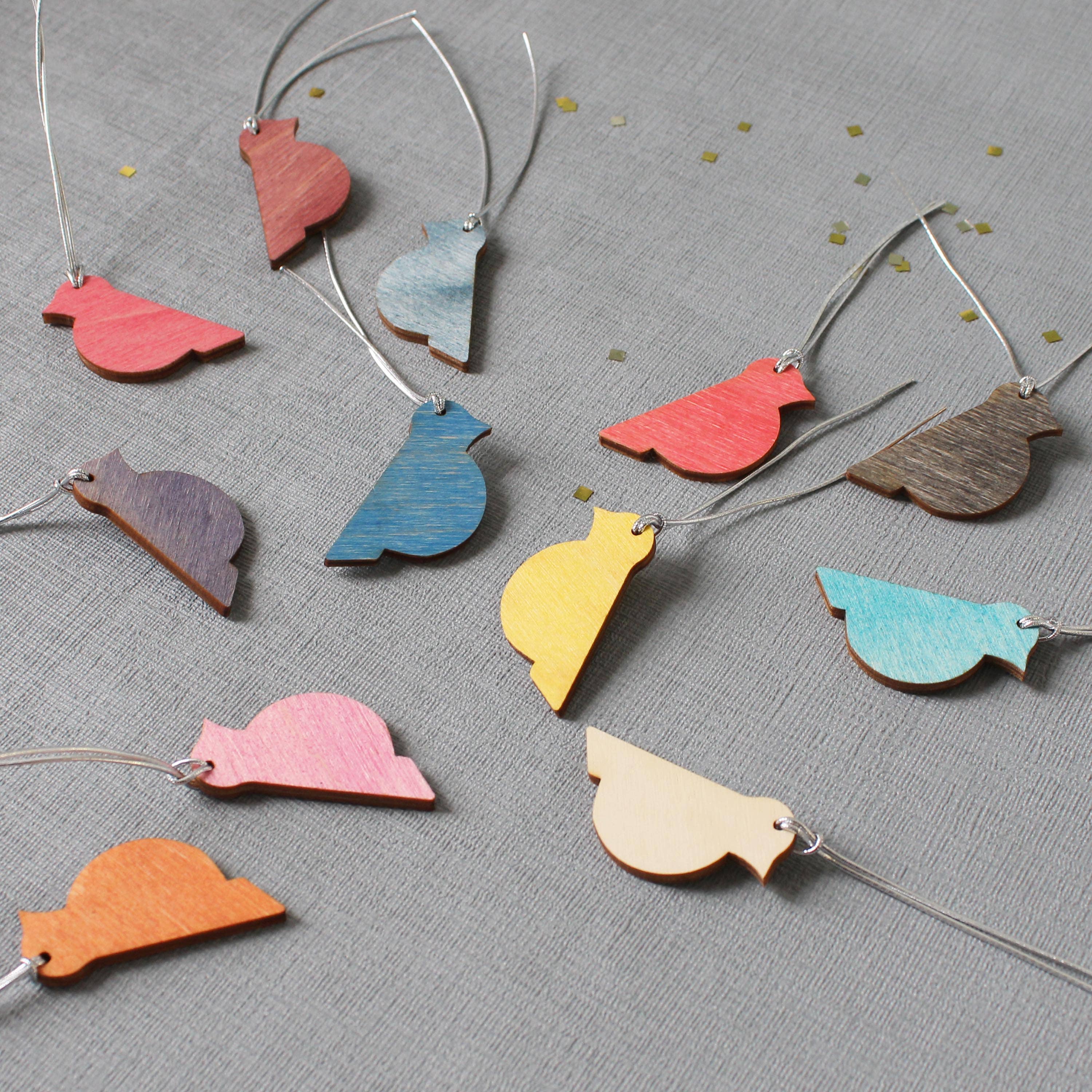 Colored Bird Decorations, Set Of 12 - DIGS