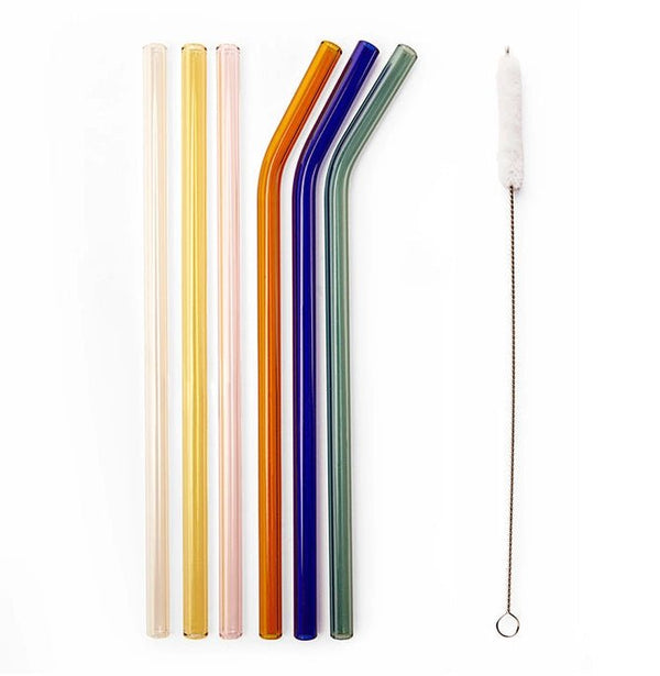 Colored Reusable Glass Straws, Set of 6 - DIGS