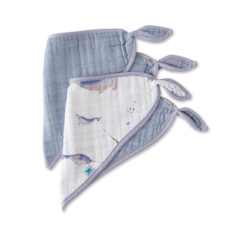 Cotton Muslin Bandana Bib Set of 2: Narwhals - DIGS