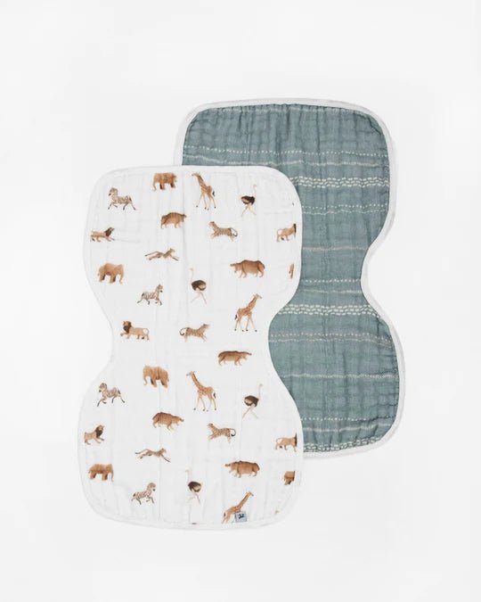 Cotton Muslin Burp Cloth 2 Pack: Animal Crackers + Stillwater Stitch - DIGS