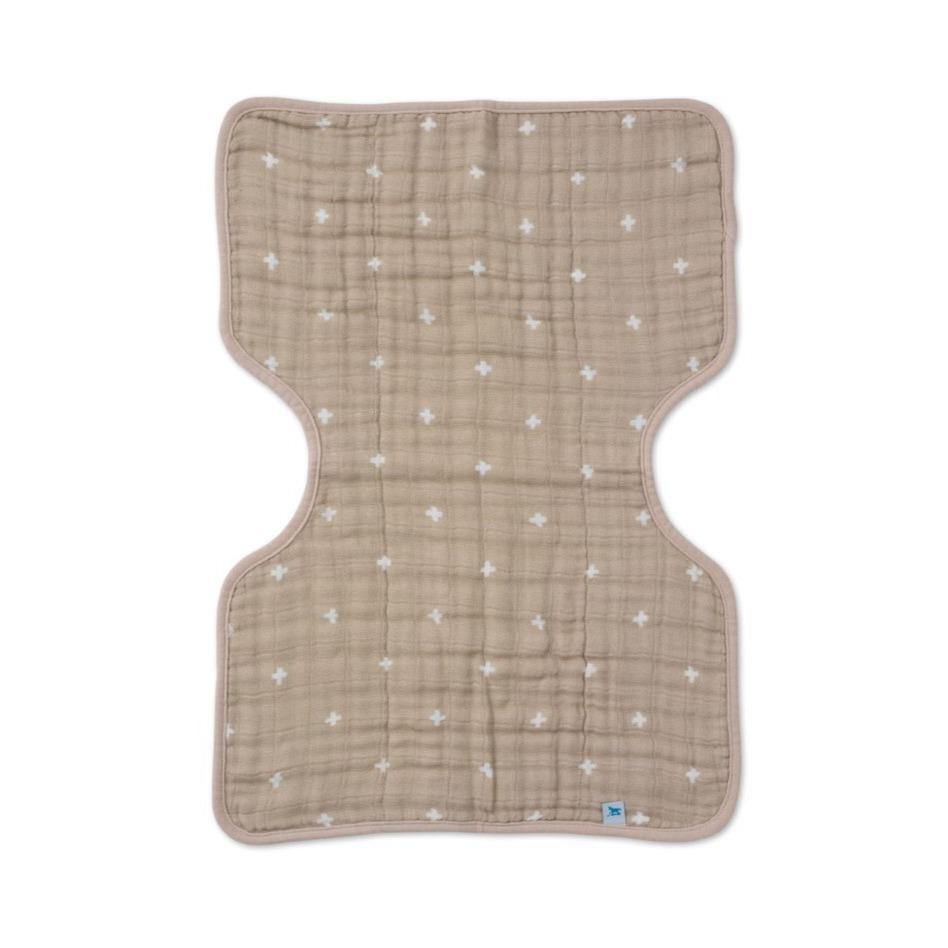 Cotton Muslin Burp Cloth: Taupe Cross - DIGS
