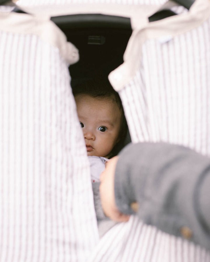 Cotton Muslin Car Seat Canopy: Grey Stripe - DIGS