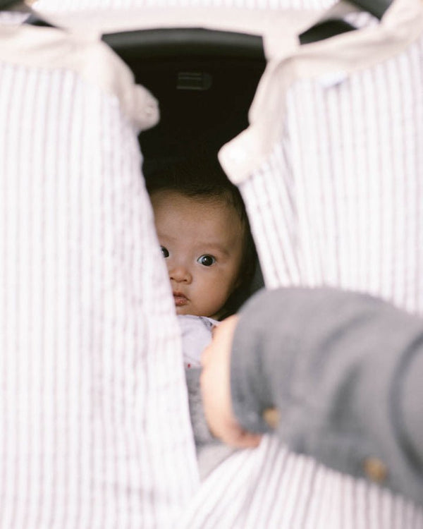 Cotton Muslin Car Seat Canopy: Grey Stripe - DIGS