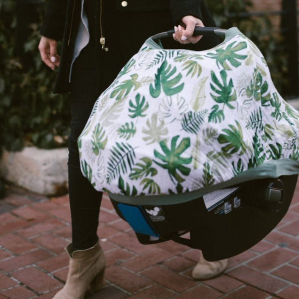 Cotton Muslin Car Seat Canopy: Tropical Leaf - DIGS