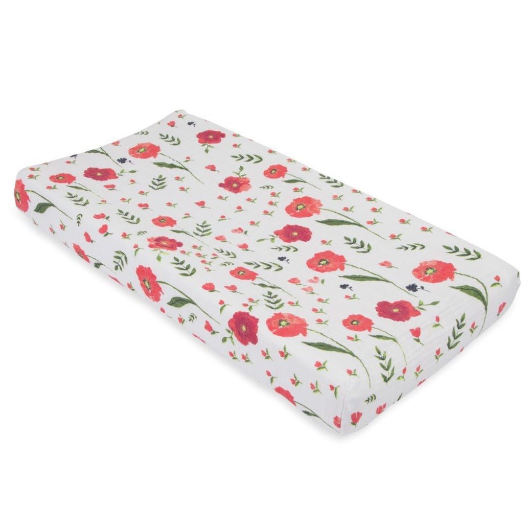 Cotton Muslin Changing Pad Cover: Summer Poppy - DIGS