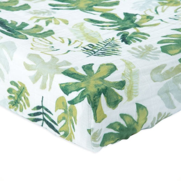 Cotton Muslin Changing Pad Cover: Tropical Leaf - DIGS