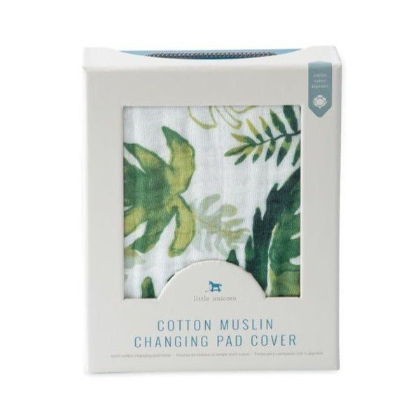 Cotton Muslin Changing Pad Cover: Tropical Leaf - DIGS