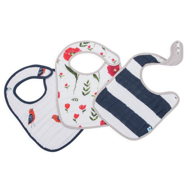 Cotton Muslin Classic Bib Set of 3: Summer Poppy - DIGS