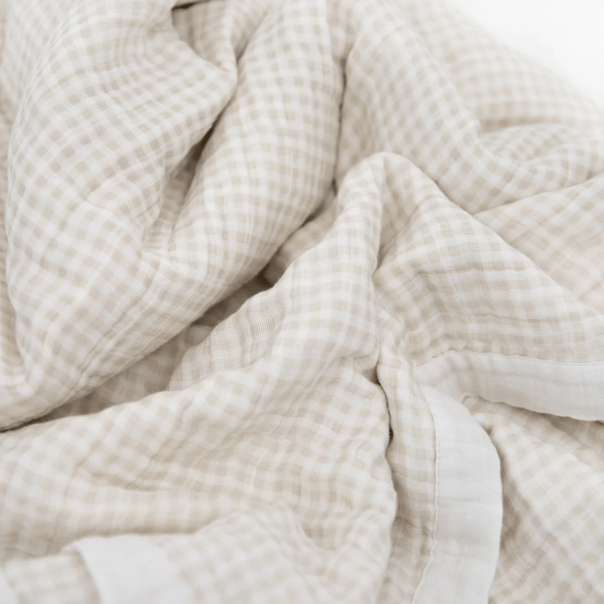 Cotton Muslin Quilted Throw: Tan Gingham - DIGS