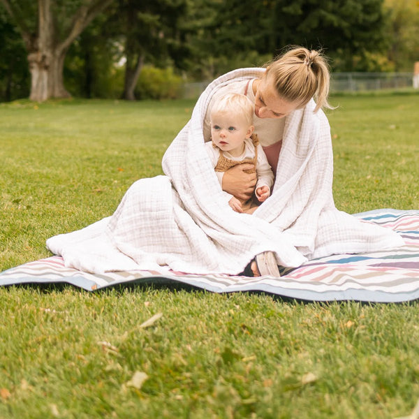 Cotton Muslin Quilted Throw: Tan Gingham - DIGS
