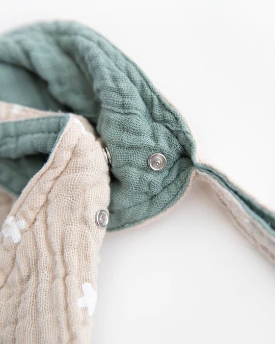 Cotton Muslin Reversible Bandana Bib 2 Pack: Taupe Cross - DIGS
