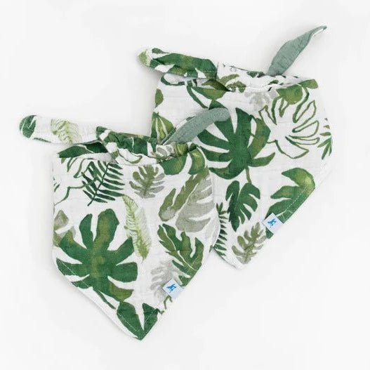 Cotton Muslin Reversible Bandana Bib 2 Pack: Tropical Leaf - DIGS