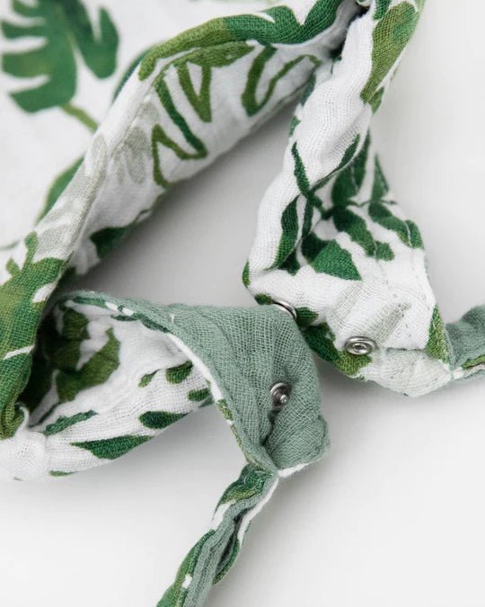 Cotton Muslin Reversible Bandana Bib 2 Pack: Tropical Leaf - DIGS