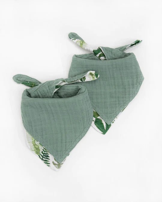 Cotton Muslin Reversible Bandana Bib 2 Pack: Tropical Leaf - DIGS