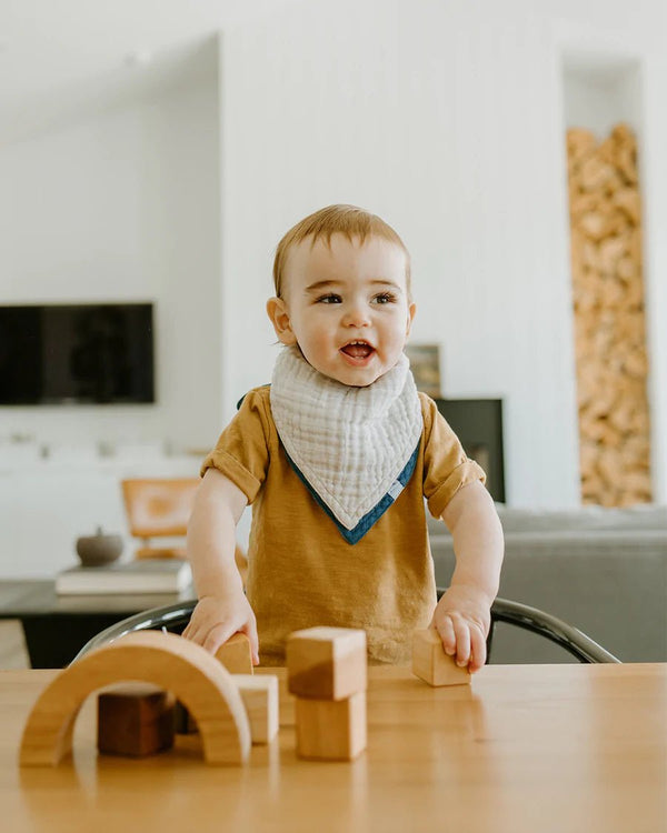 Cotton Muslin Reversible Bandana Bib: Lake - DIGS