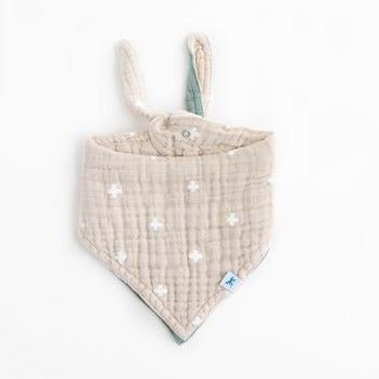 Cotton Muslin Reversible Bandana Bib: Taupe Cross - DIGS