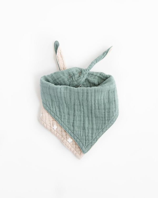 Cotton Muslin Reversible Bandana Bib: Taupe Cross - DIGS