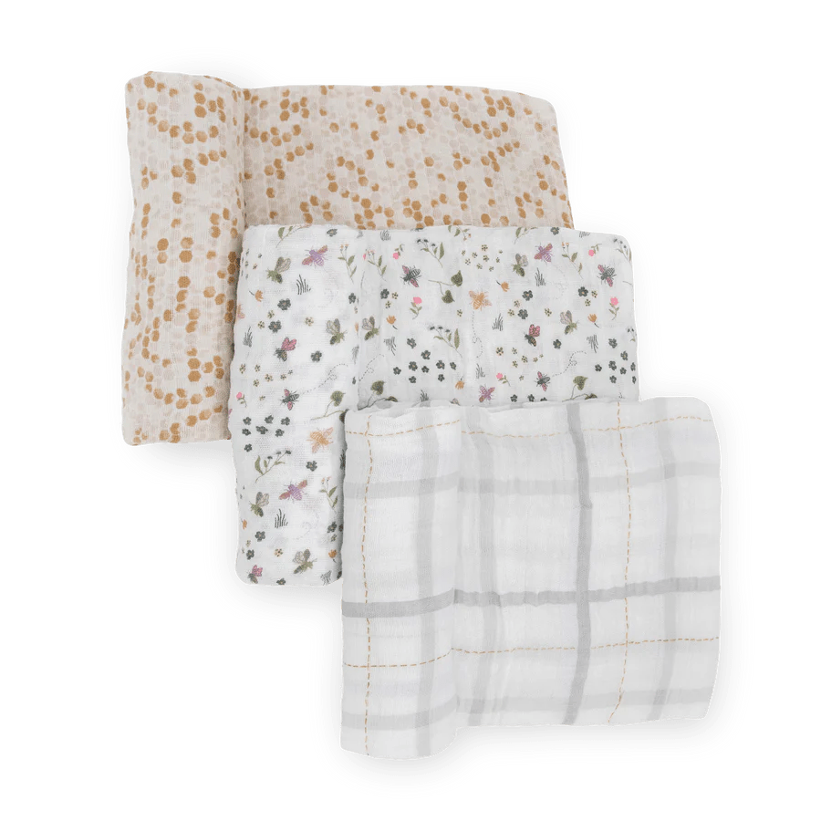 Cotton Muslin Swaddle 3 Pack: Garden Bees - DIGS