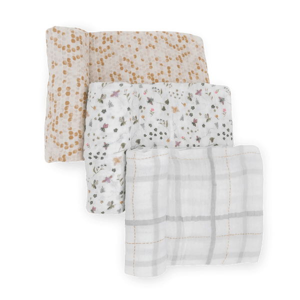 Cotton Muslin Swaddle 3 Pack: Garden Bees - DIGS