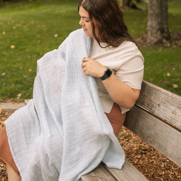 Cotton Muslin Swaddle: Blue Rainbow - DIGS