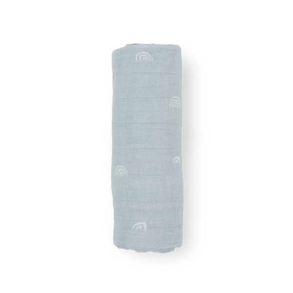 Cotton Muslin Swaddle: Blue Rainbow - DIGS