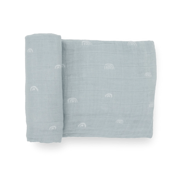 Cotton Muslin Swaddle: Blue Rainbow - DIGS