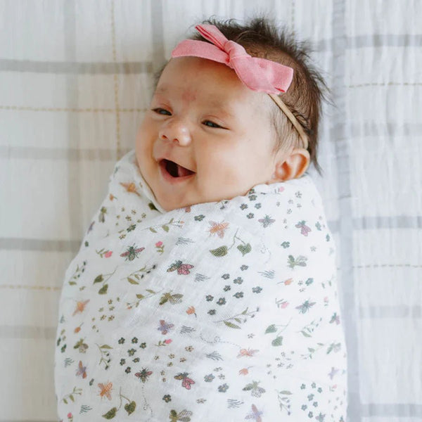 Cotton Muslin Swaddle: Garden Bees - DIGS