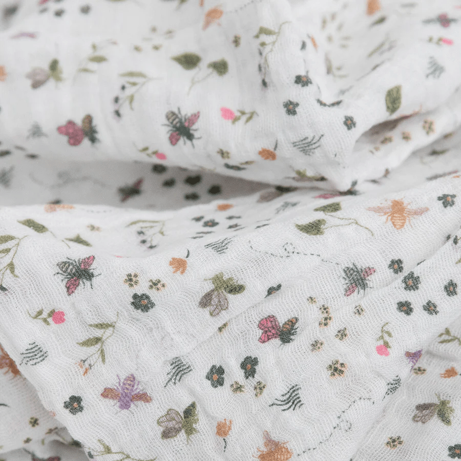 Cotton Muslin Swaddle: Garden Bees - DIGS