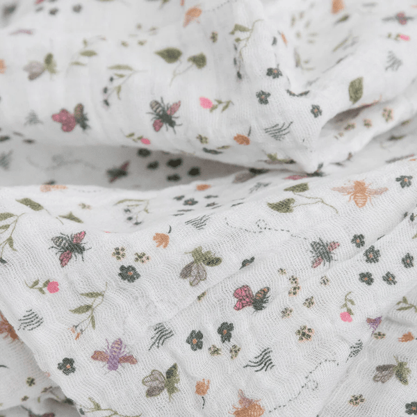 Cotton Muslin Swaddle: Garden Bees - DIGS