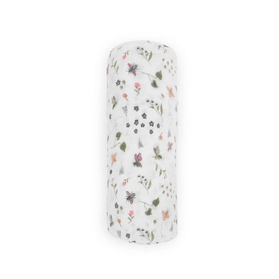 Cotton Muslin Swaddle: Garden Bees - DIGS