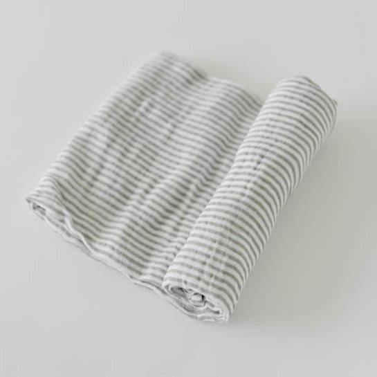 Cotton Muslin Swaddle: Grey Stripe - DIGS