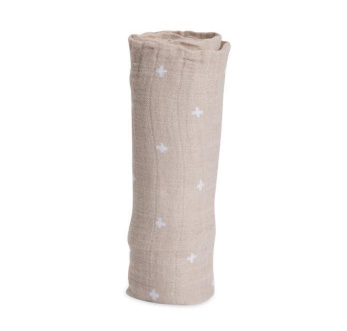 Cotton Muslin Swaddle: Taupe Cross - DIGS