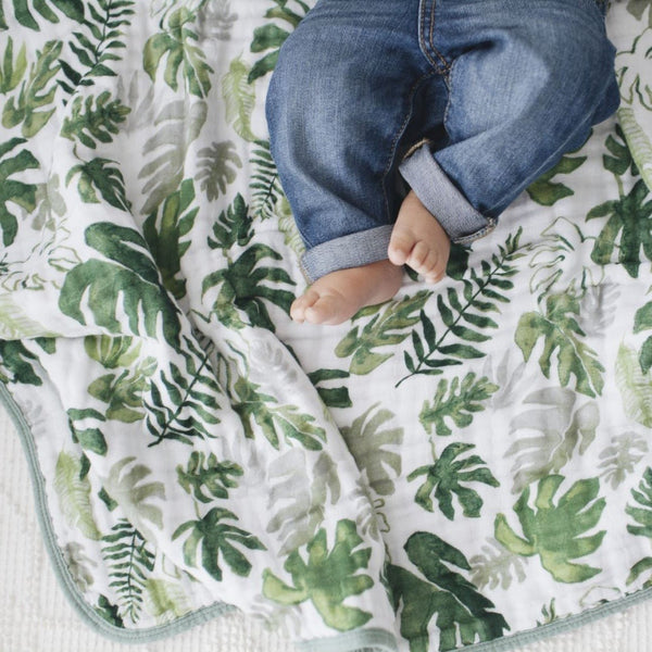 Cotton Muslin Swaddle: Tropical Leaf - DIGS