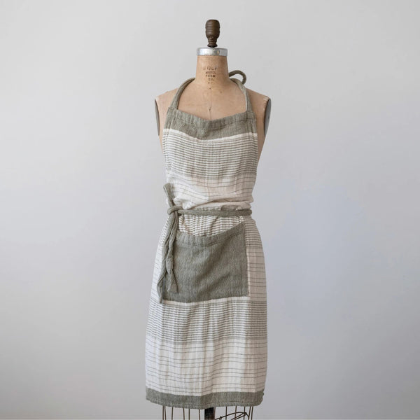 Cream & Olive Apron with Pocket - DIGS