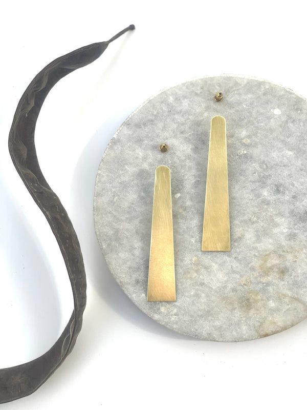 Long Brass Geometric Stud Earrings