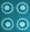 Pattern of blue starburst shapes on a teal background