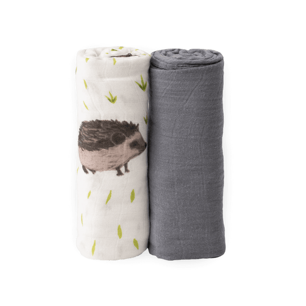 Deluxe Muslin Swaddle 2 Pack: Charcoal + Hedgehog - DIGS
