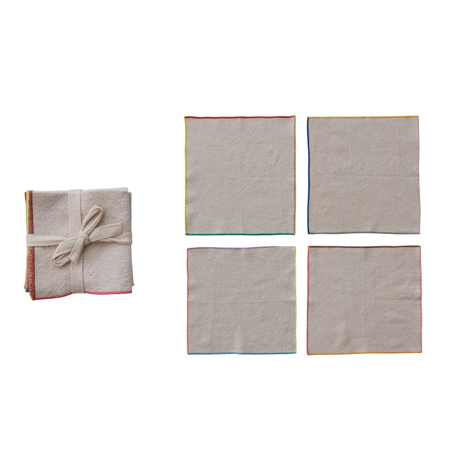 Napkins with Stitched Colored Edge, Set of 4